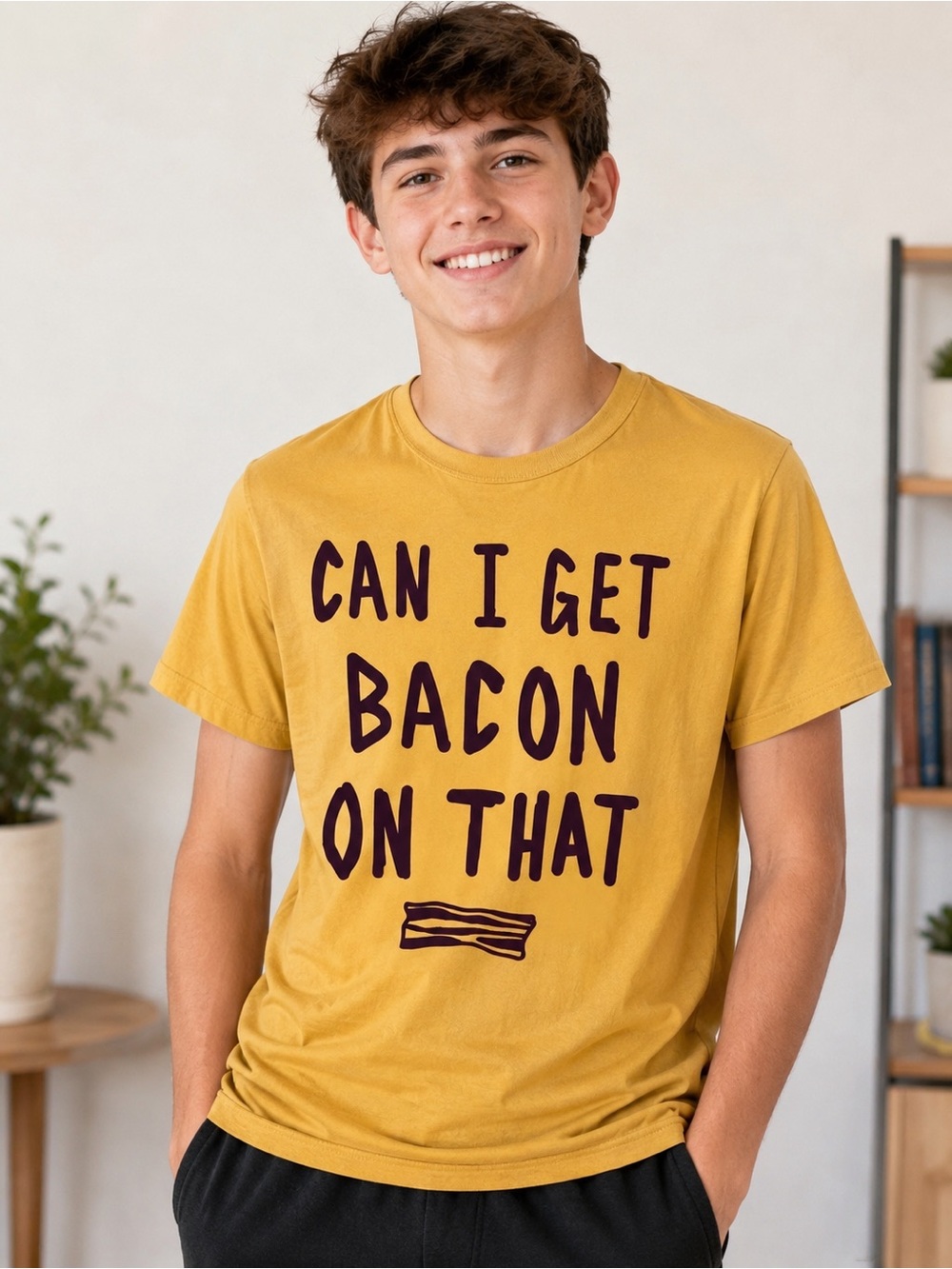 The Children’s Place Boys XXL 16 Funny Bacon Graphic Tee Yellow Short Sleeve